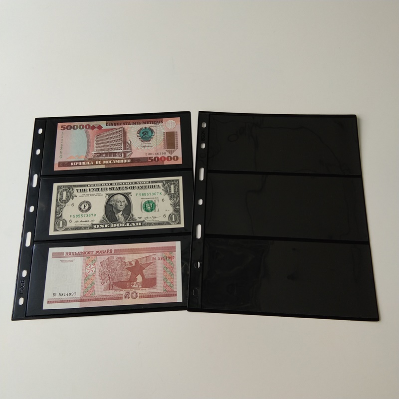 3 Pocket Poly Black valuta-opslagportfolio-pagina's voor valutarekeningen